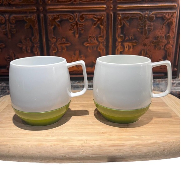 Dinex Thermos Green White Insulated Coffee Mug Cup Set 2 King Seely Camping RV - Picture 4 of 9